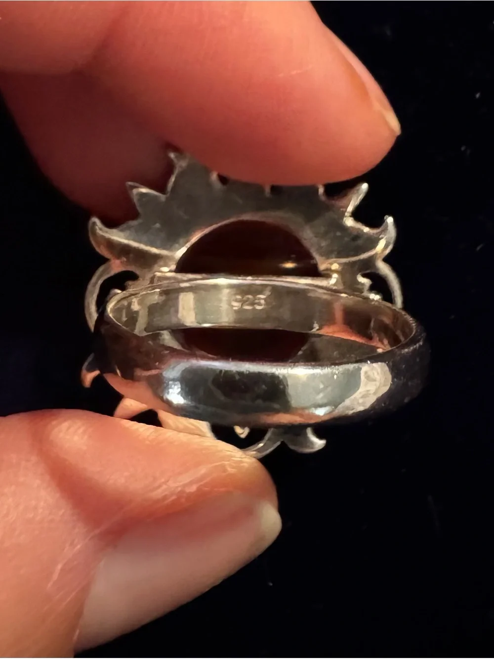 Ovi Silver Sunburst Ring with Amber Orange Cabochon